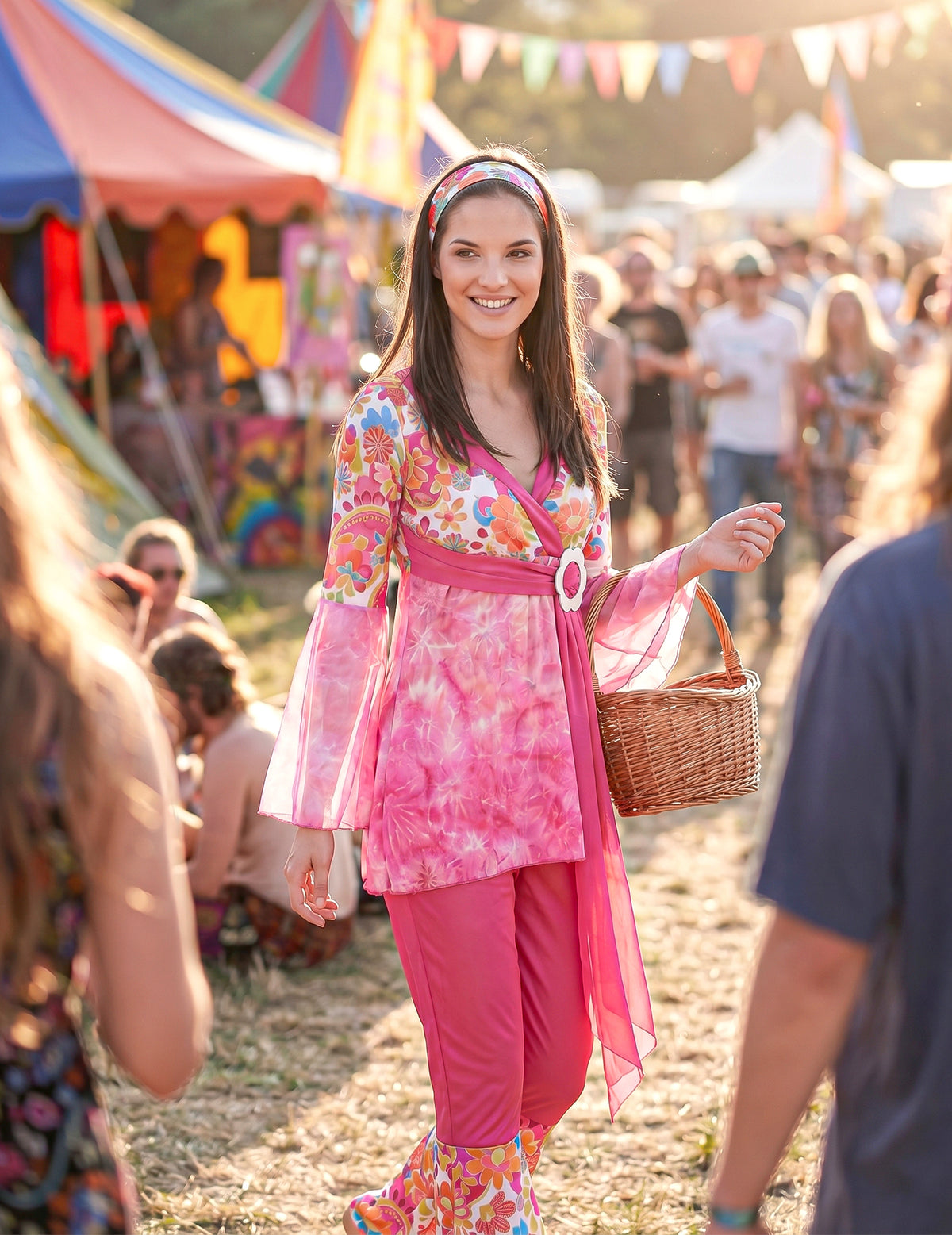 Déguisement hippie flower rose femme