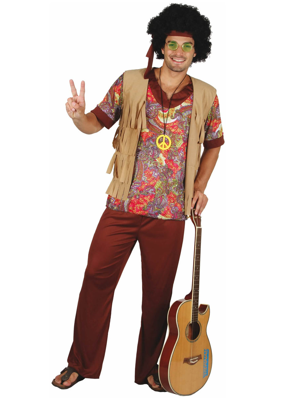 Déguisement hippie pour homme à motif rouge avec gilet à franges