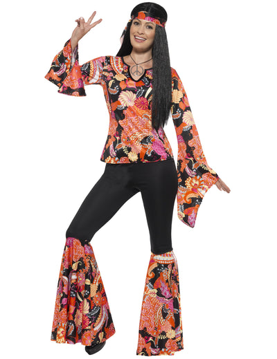 Déguisement hippie noir et multicolore femme