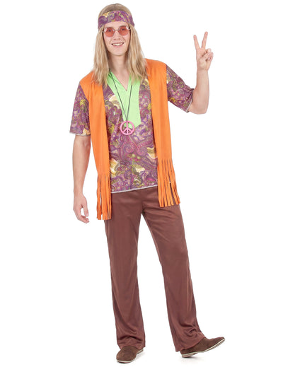 Déguisement hippie rose et marron homme