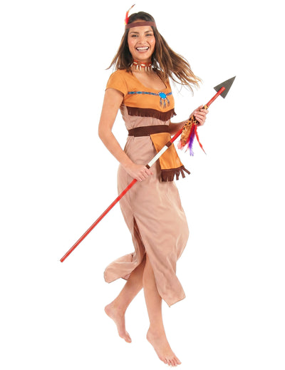 Klassieke beige en oranje indianen outfit voor vrouwen
