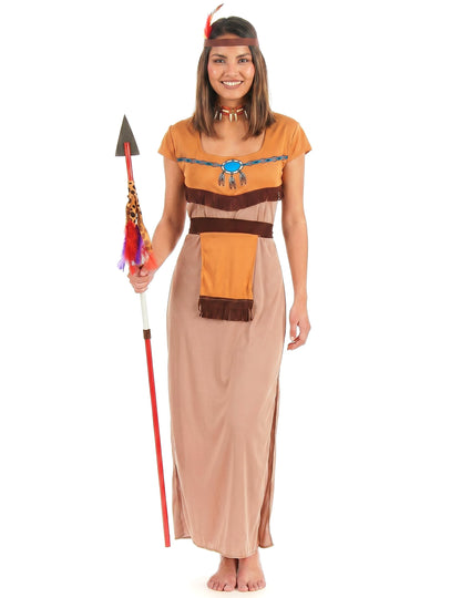 Klassieke beige en oranje indianen outfit voor vrouwen