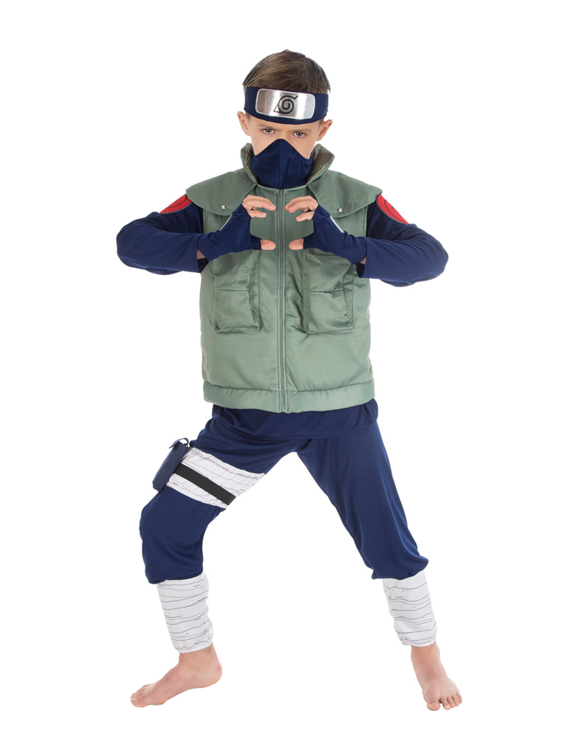Vue de face de la tenue Kakashi du déguisement de couple Naruto™ et Kakashi™ pour enfants