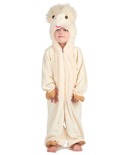 Déguisement lama peluche luxe pour enfant beige et blanc