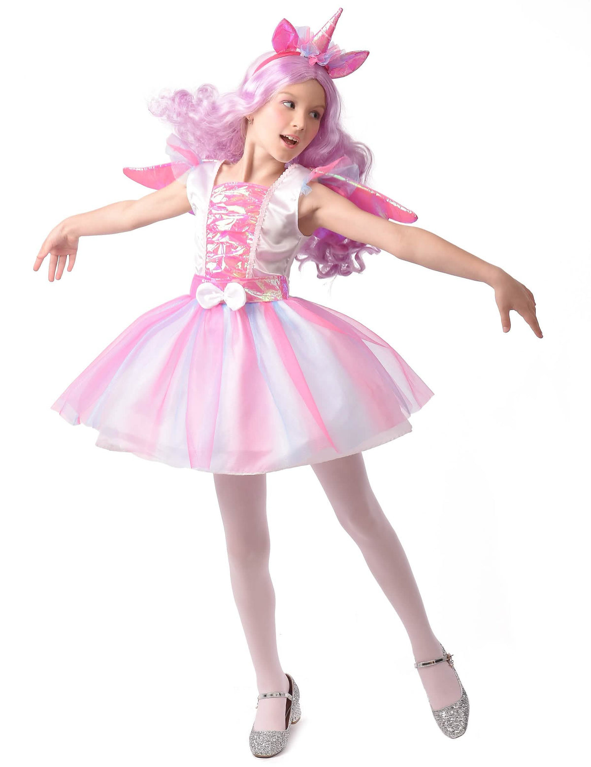 Eenhoorn tutu feestoutfit voor meisjes roze en wit met diadeem met hoorn