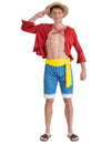 Déguisement Luffy One Piece™ pour adulte avec gilet rouge short bleu et chapeau de paille
