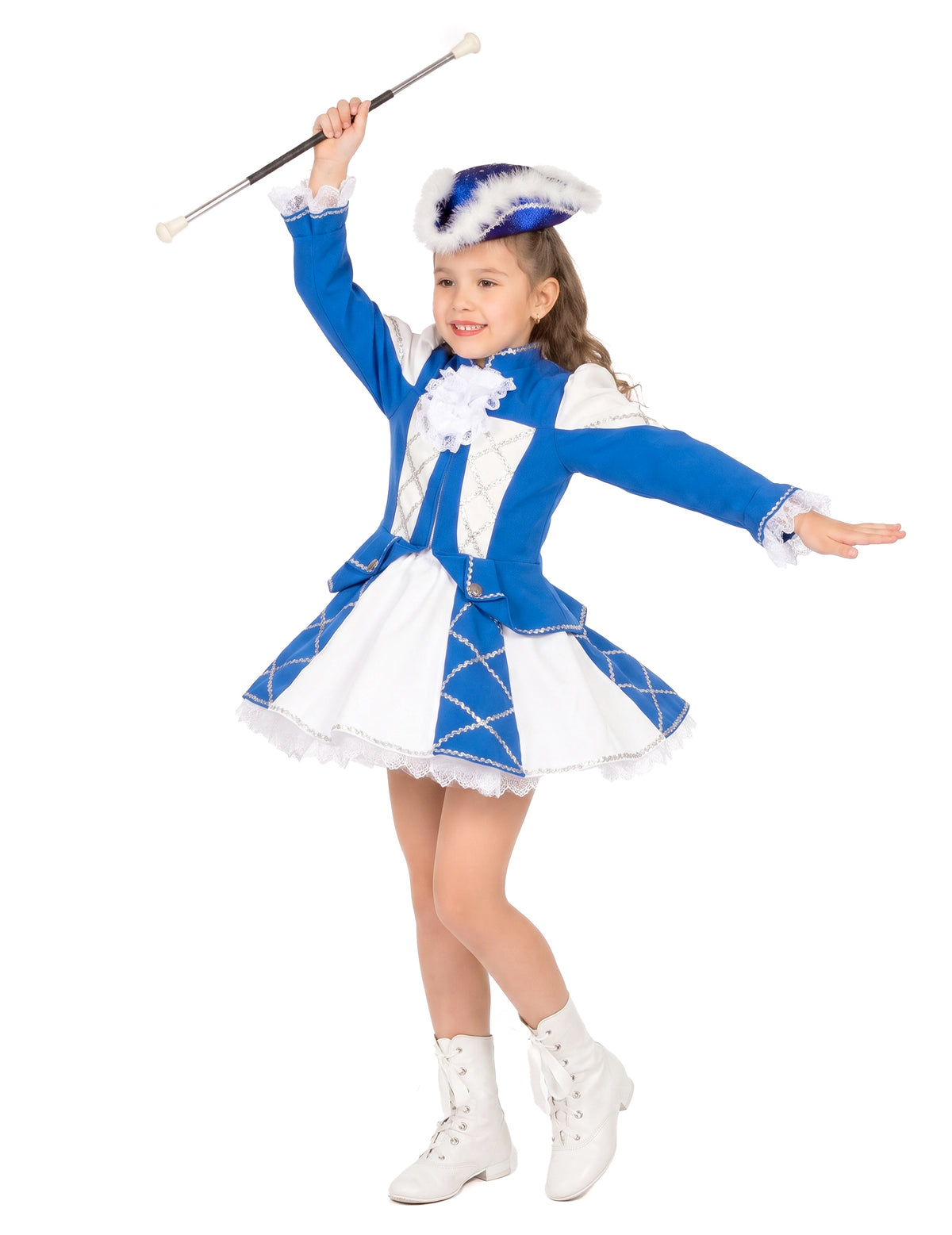Majorette-fancy dress van blauwe gabardine voor meisjes