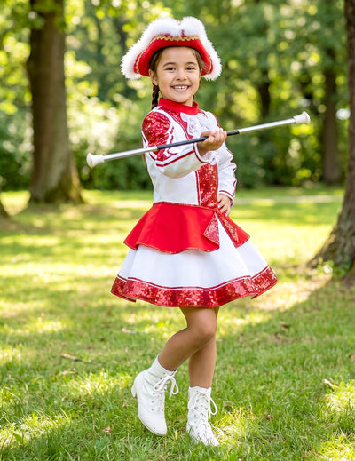 Déguisement Majorette gabardine rouge fille