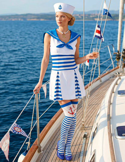 Déguisement marin robe rayée femme