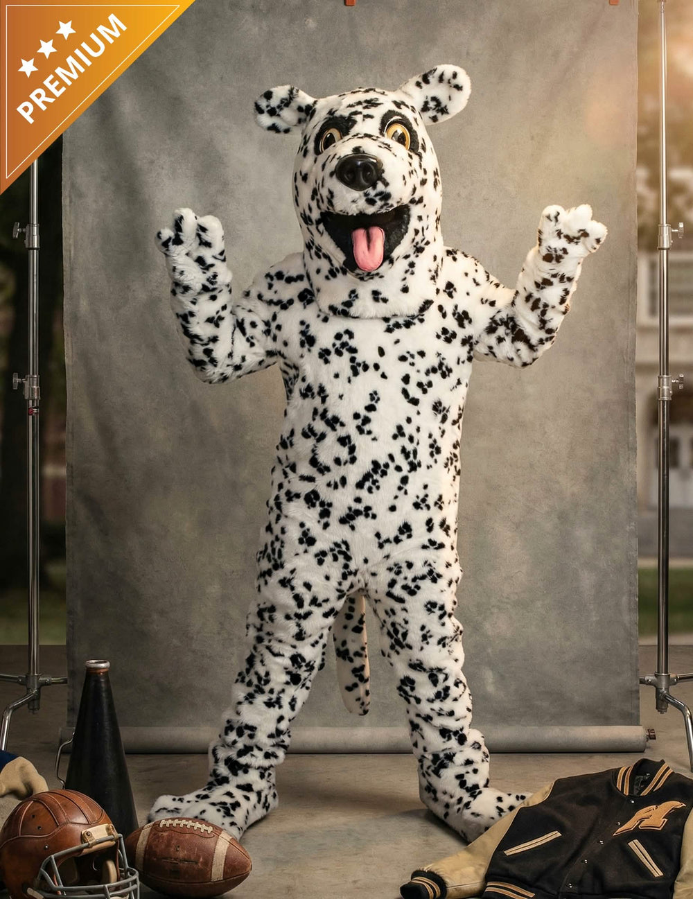 mascotte-hondendalmatiër kostuum voor volwassenen wit met zwarte stippen