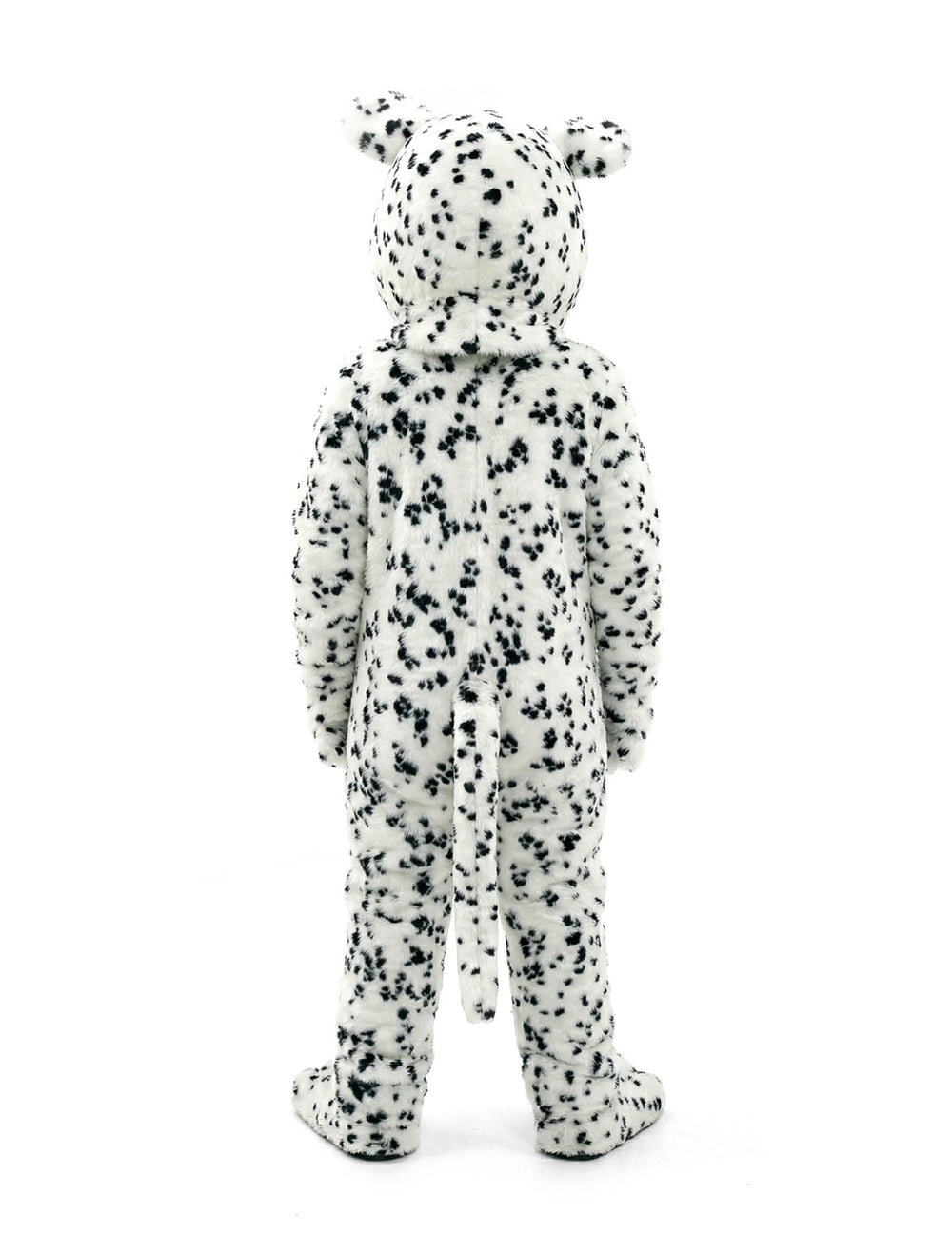 Achteraanzicht van het mascotte hond dalmatiër kostuum