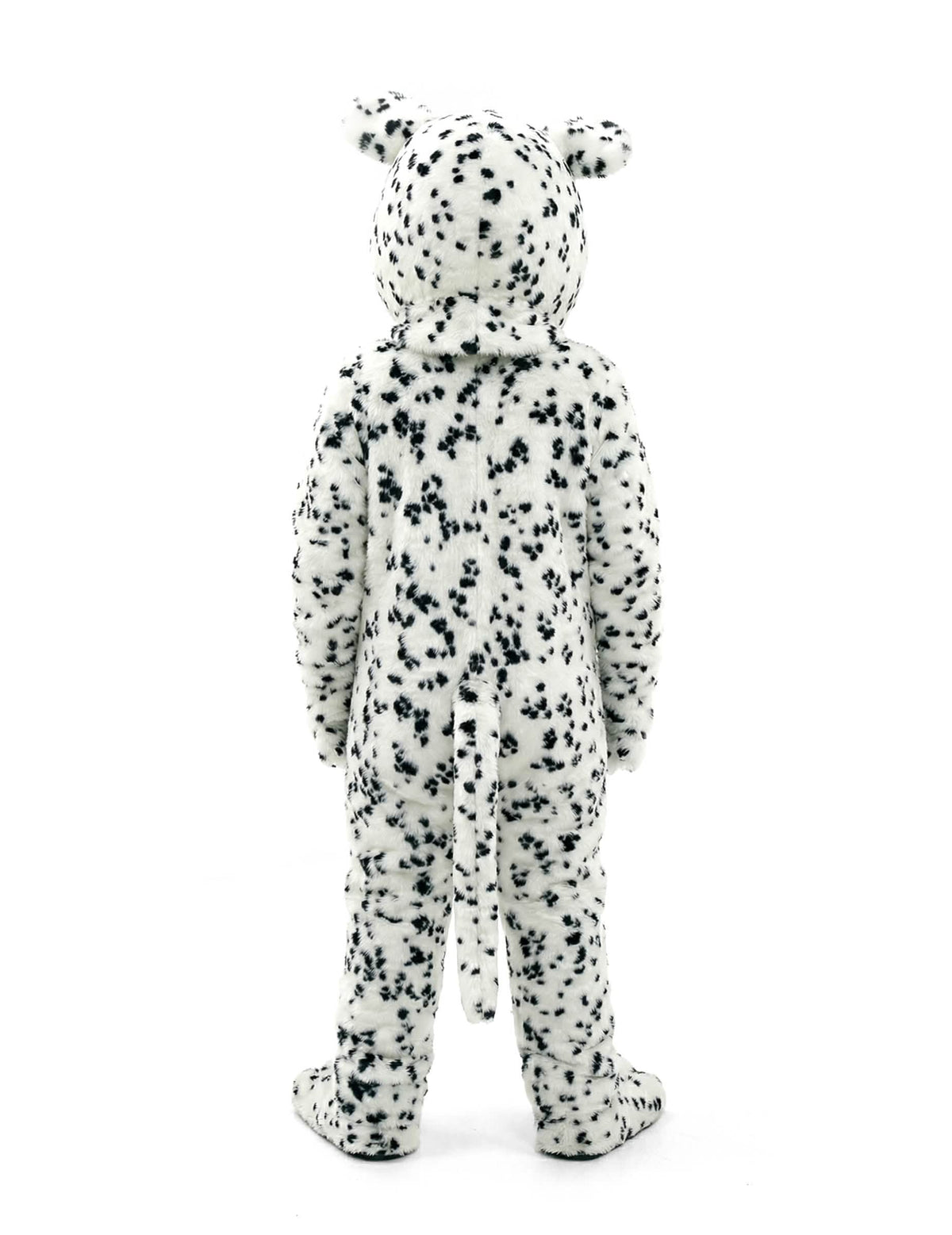 Achteraanzicht van het mascotte hond dalmatiër kostuum