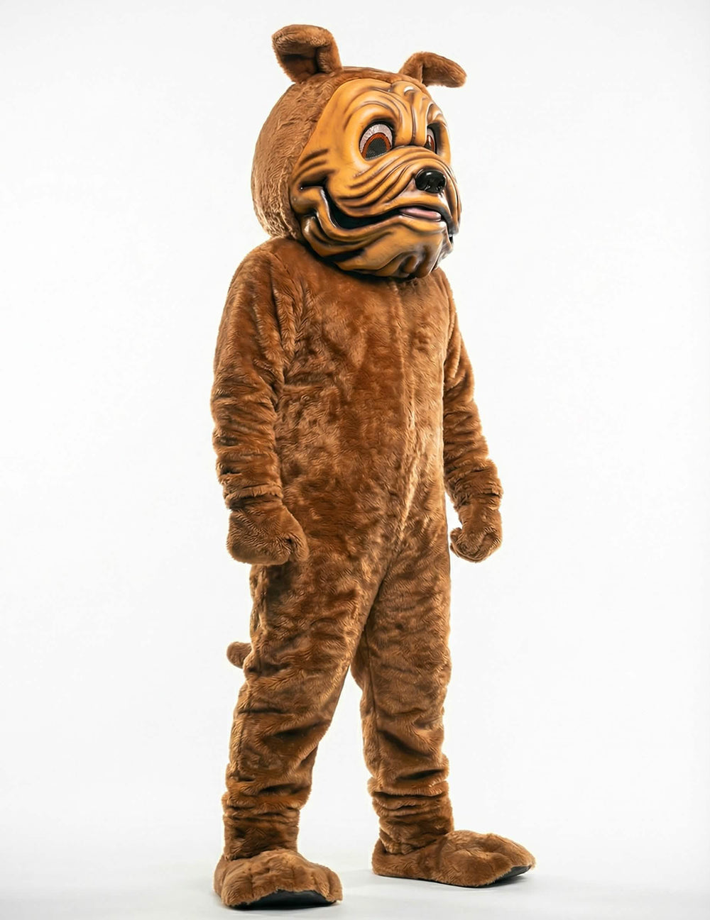 Zijaanzicht van het mascotte-hondenkostuum