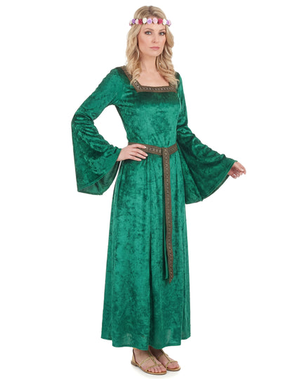 Déguisement médiéval vert effet velours femme