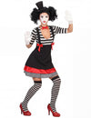 Déguisement de mime pour femme noir et rouge avec robe à rayures