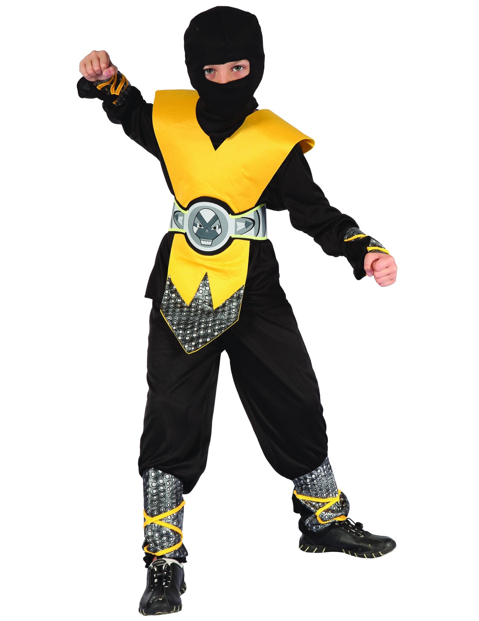 Déguisement de ninja pour garçon jaune et noir avec plastron