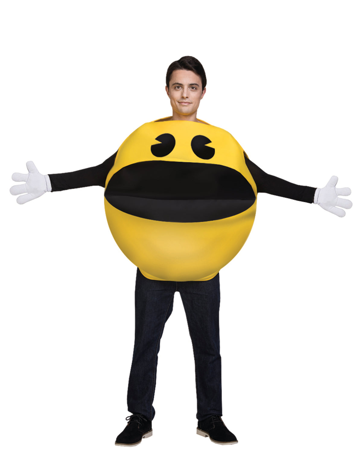 Déguisement Pac-Man pour adulte jaune avec gants blancs