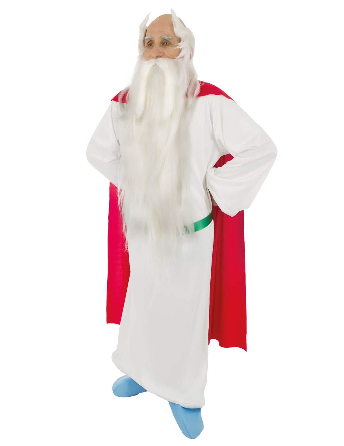 Déguisement de druide Panoramix pour adulte blanc et rouge avec ceinture verte