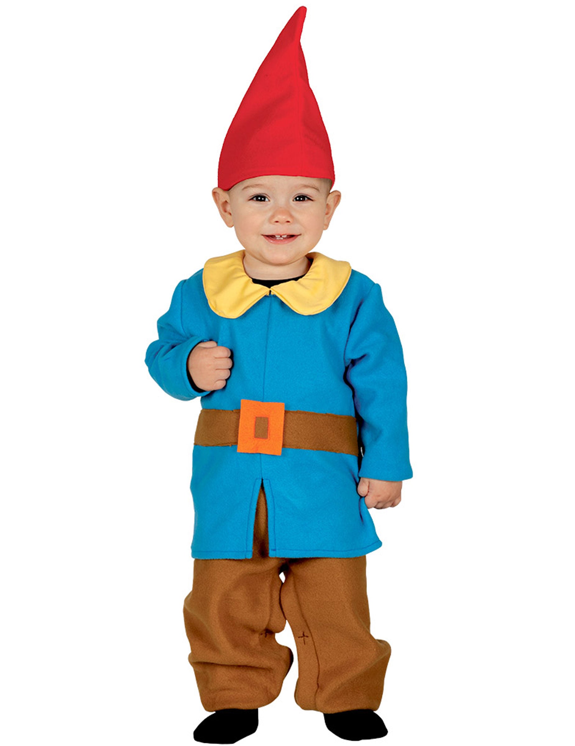 Déguisement de petit nain pour bébé bleu avec bonnet rouge et pantalon marron