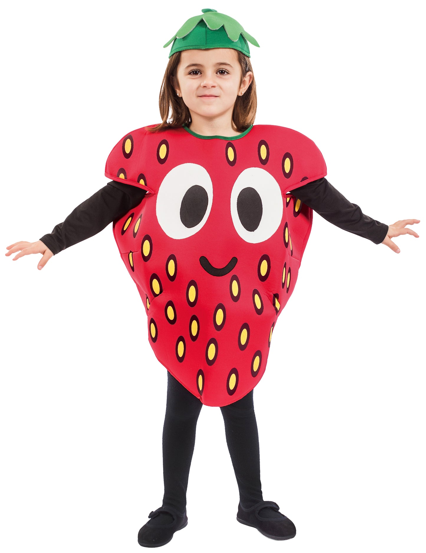 Déguisement petite fraise pour enfant rouge avec visage et chapeau vert