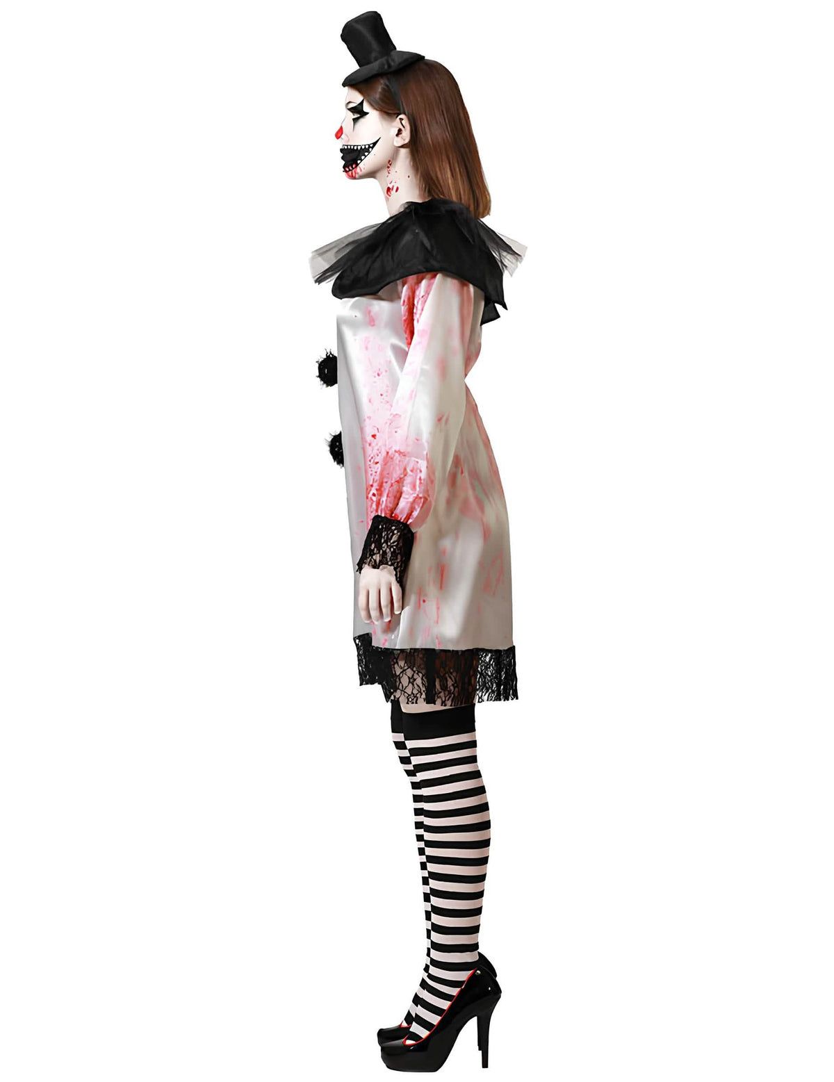 Vue de profil du déguisement Pierrot assassin pour femme