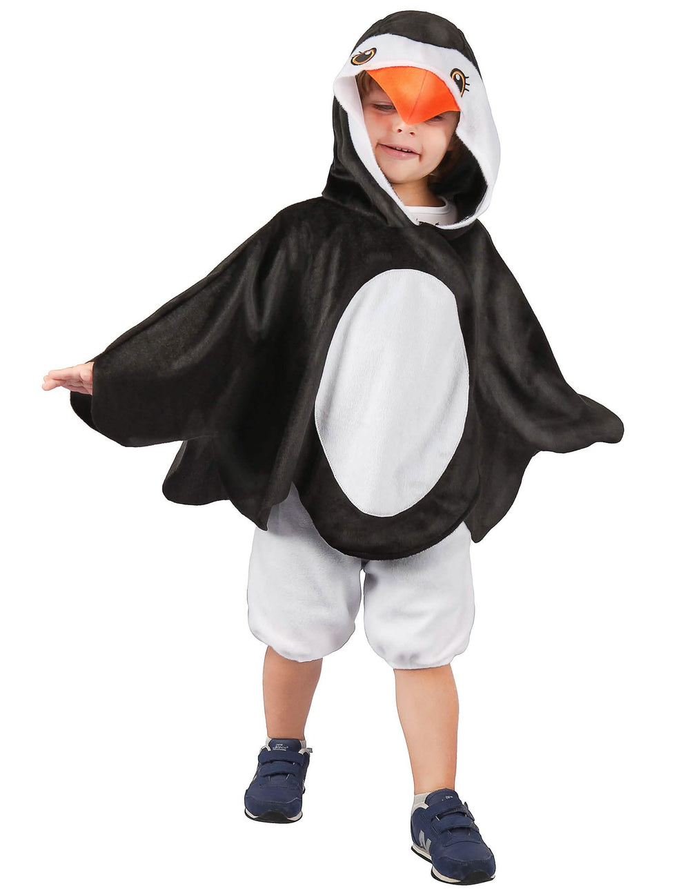 Déguisement de pingouin pour enfant noir et blanc avec capuche à bec orange