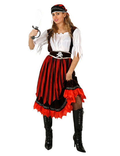 Déguisement pirate à rayures rouges et noires femme