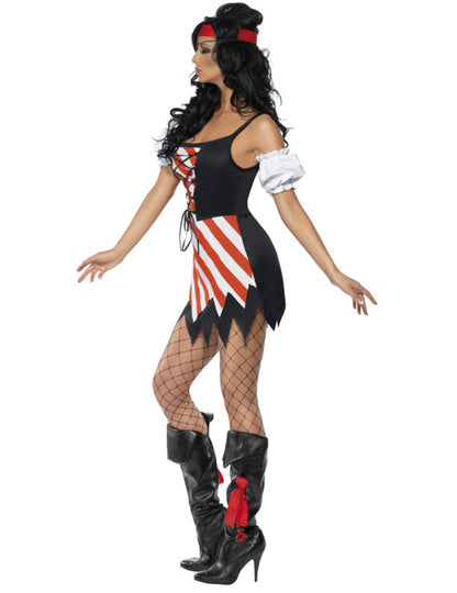 Vue de profil du déguisement pirate avec bandeau pour femme