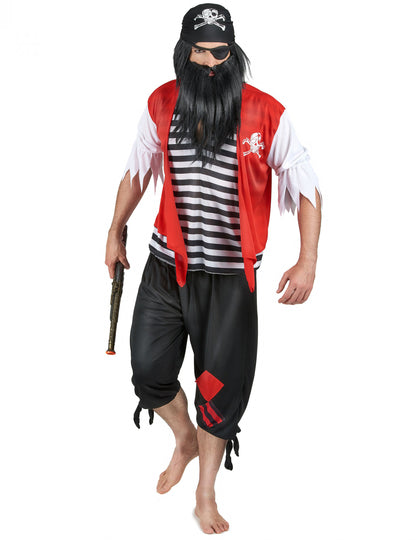 Déguisement de pirate avec cache-œil pour homme rouge noir et blanc avec bandana