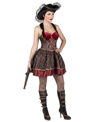Déguisement Pirate baroque rouge et noir femme