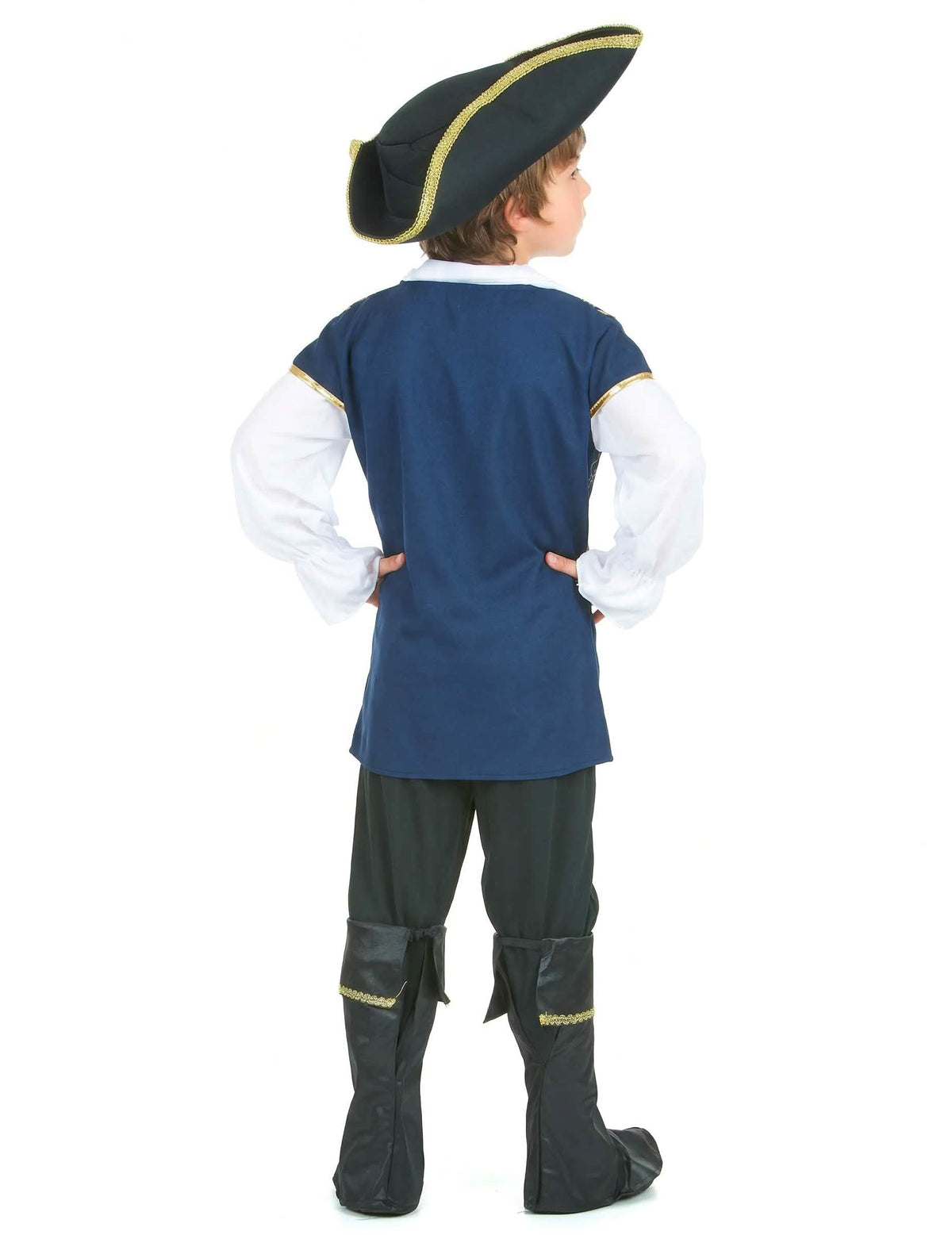 Achteraanzicht van het piratenkostuum voor jongens
