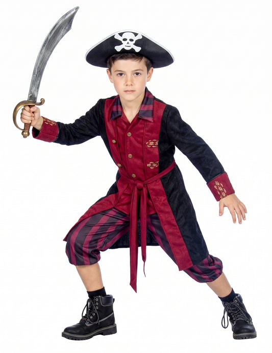Déguisement Pirate bordeaux et noir luxe garçon