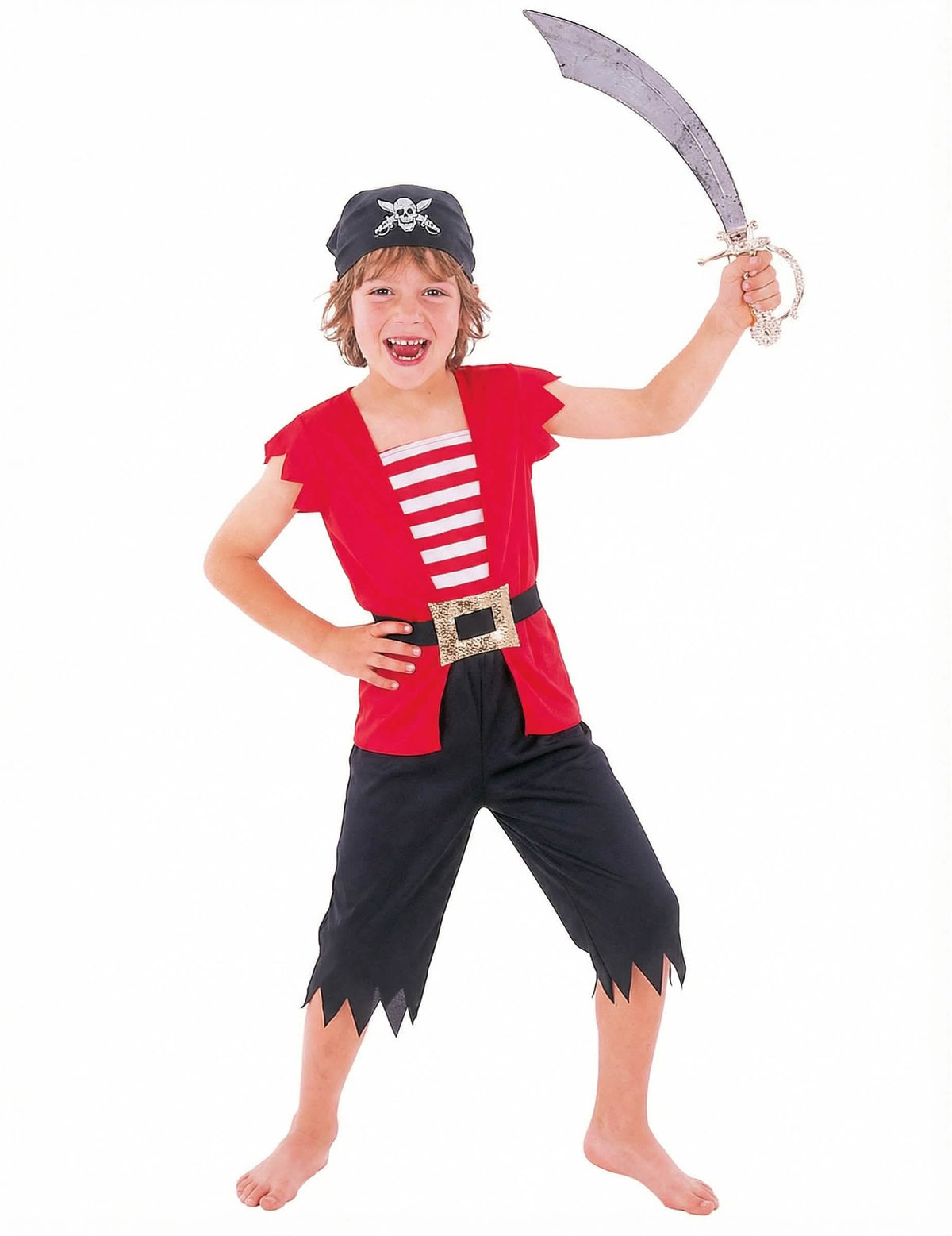 Déguisement pirate corsaire pour garçon rouge et noir avec bandana
