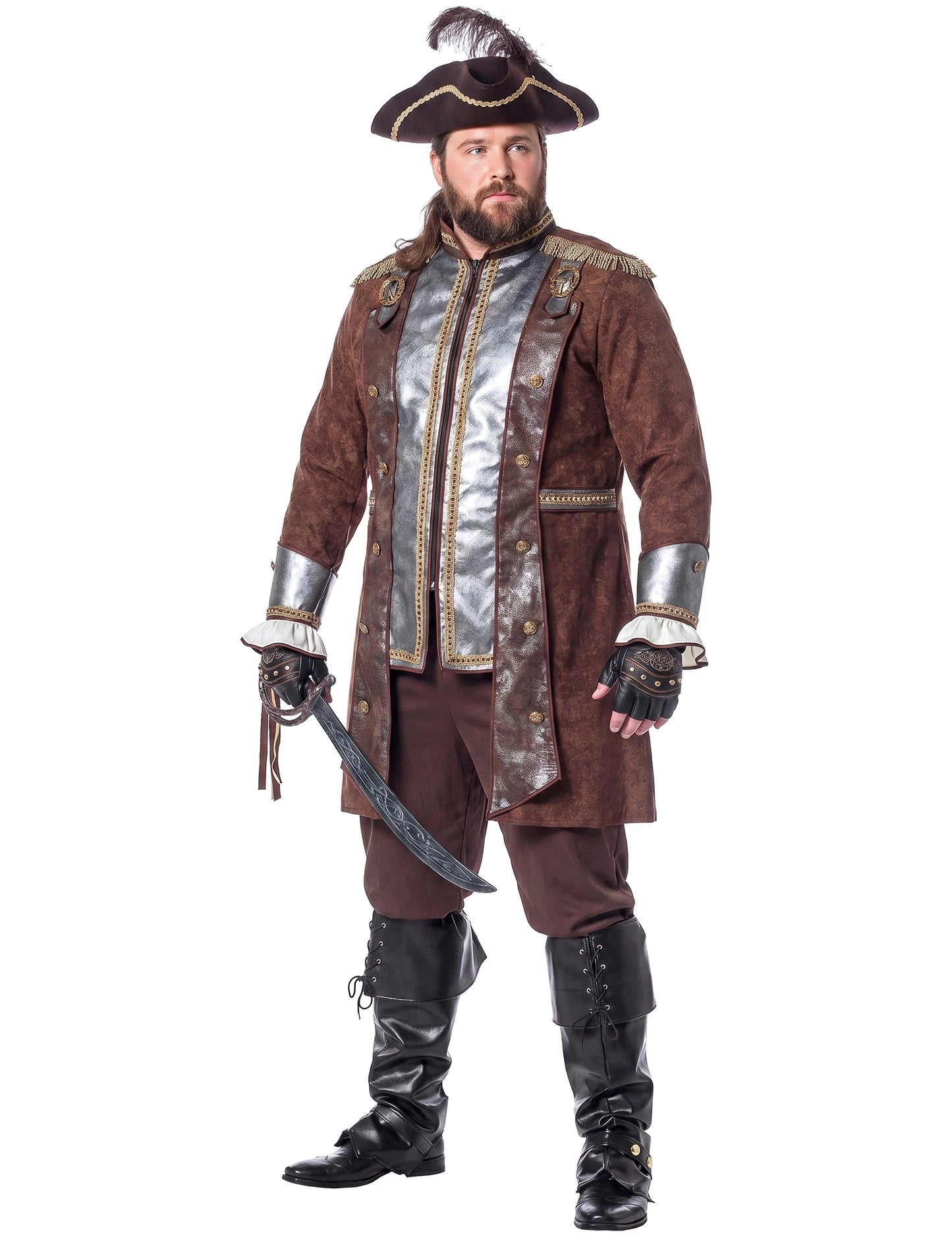 Déguisement pirate luxe argent et marron homme