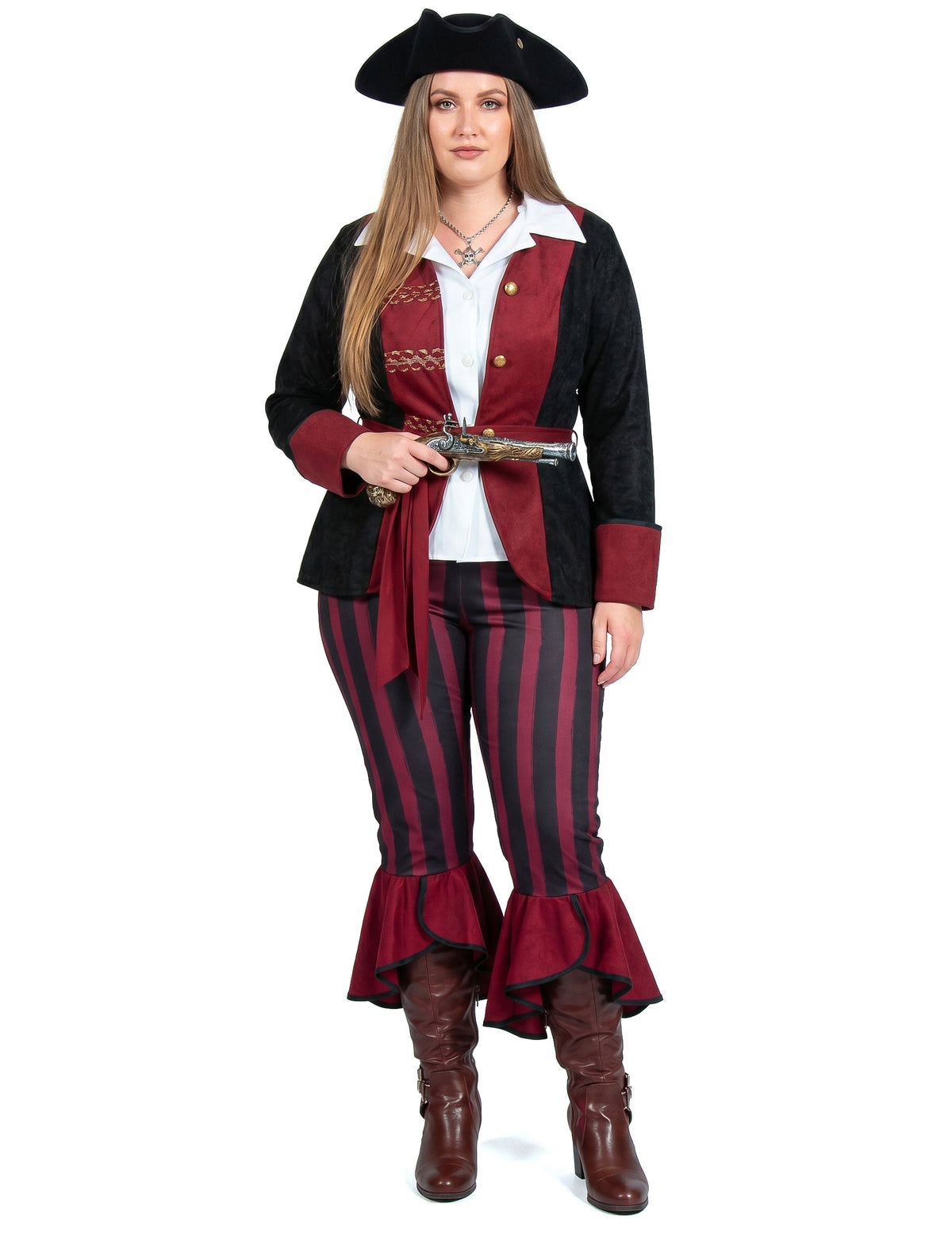 Déguisement pirate noir et bordeaux luxe femme