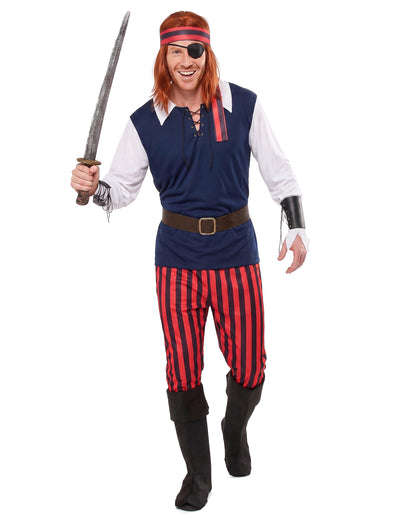 Déguisement Pirate rayures rouges et noires homme