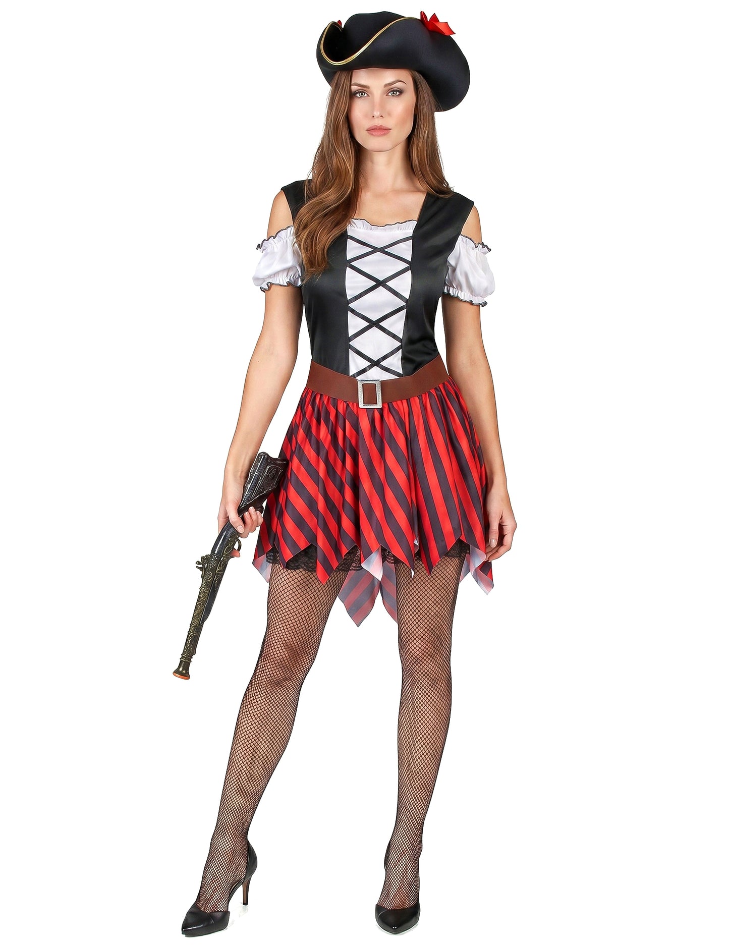 Déguisement Pirate à rayures rouges et noires femme
