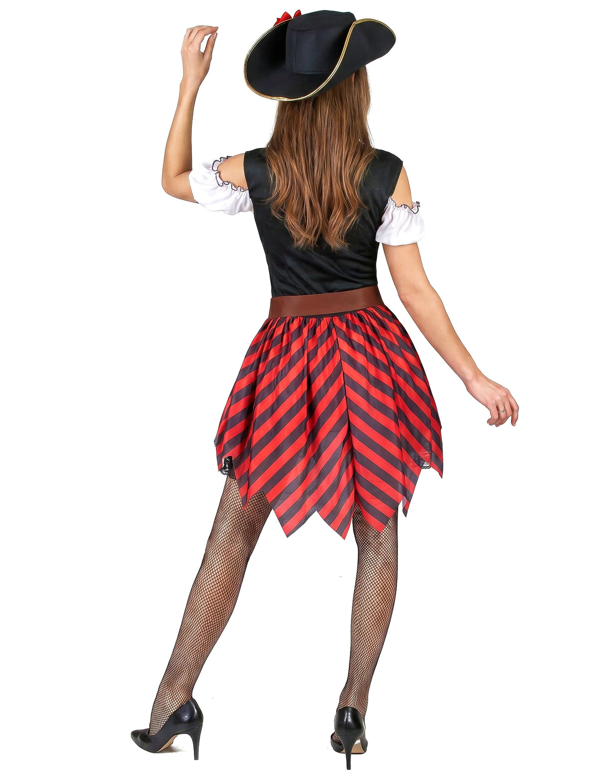 Rood en zwart gestreept piratenkostuum voor vrouwen