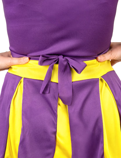 Déguisement pompom girl USA violet et jaune femme