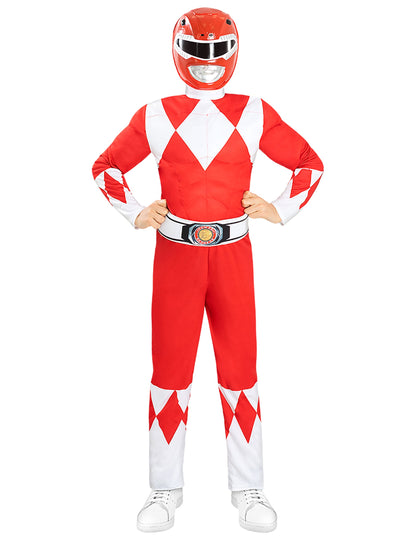 Vue de face du déguisement Power Ranger rouge musclé pour enfant