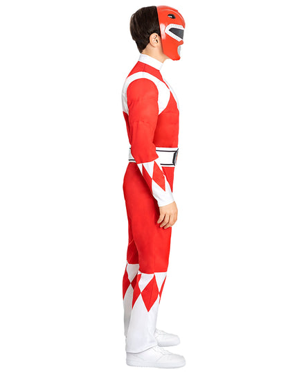 Vue de profil du déguisement Power Ranger rouge musclé