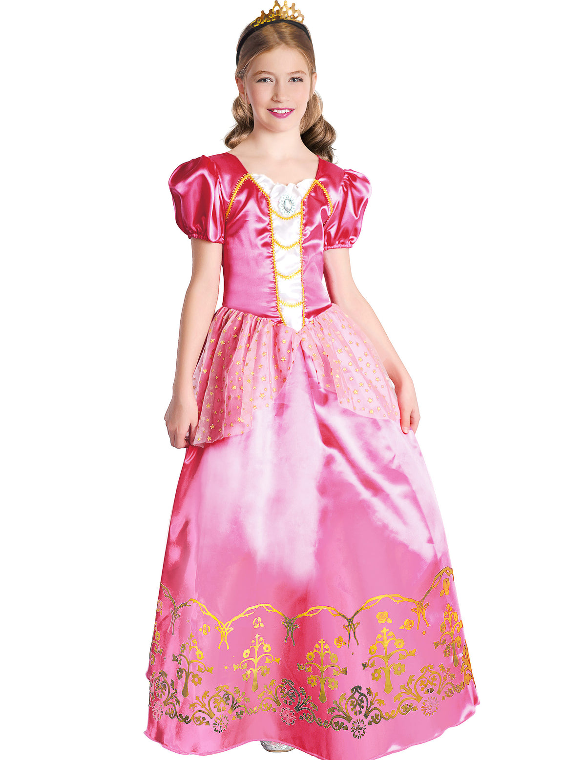 Déguisement de princesse pour fille rose avec diadème doré