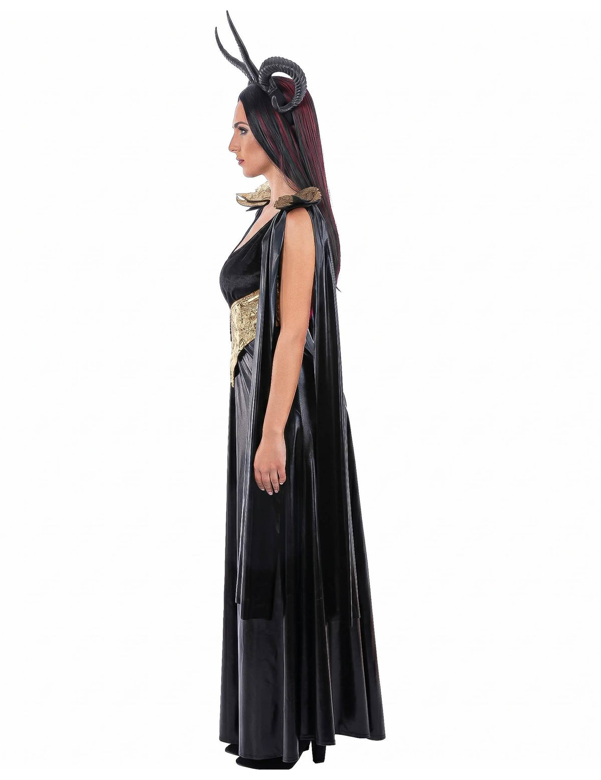 Déguisement reine maléfique noir et or femme