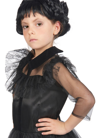 Déguisement robe de bal gothique pour fille noir avec manches en dentelle