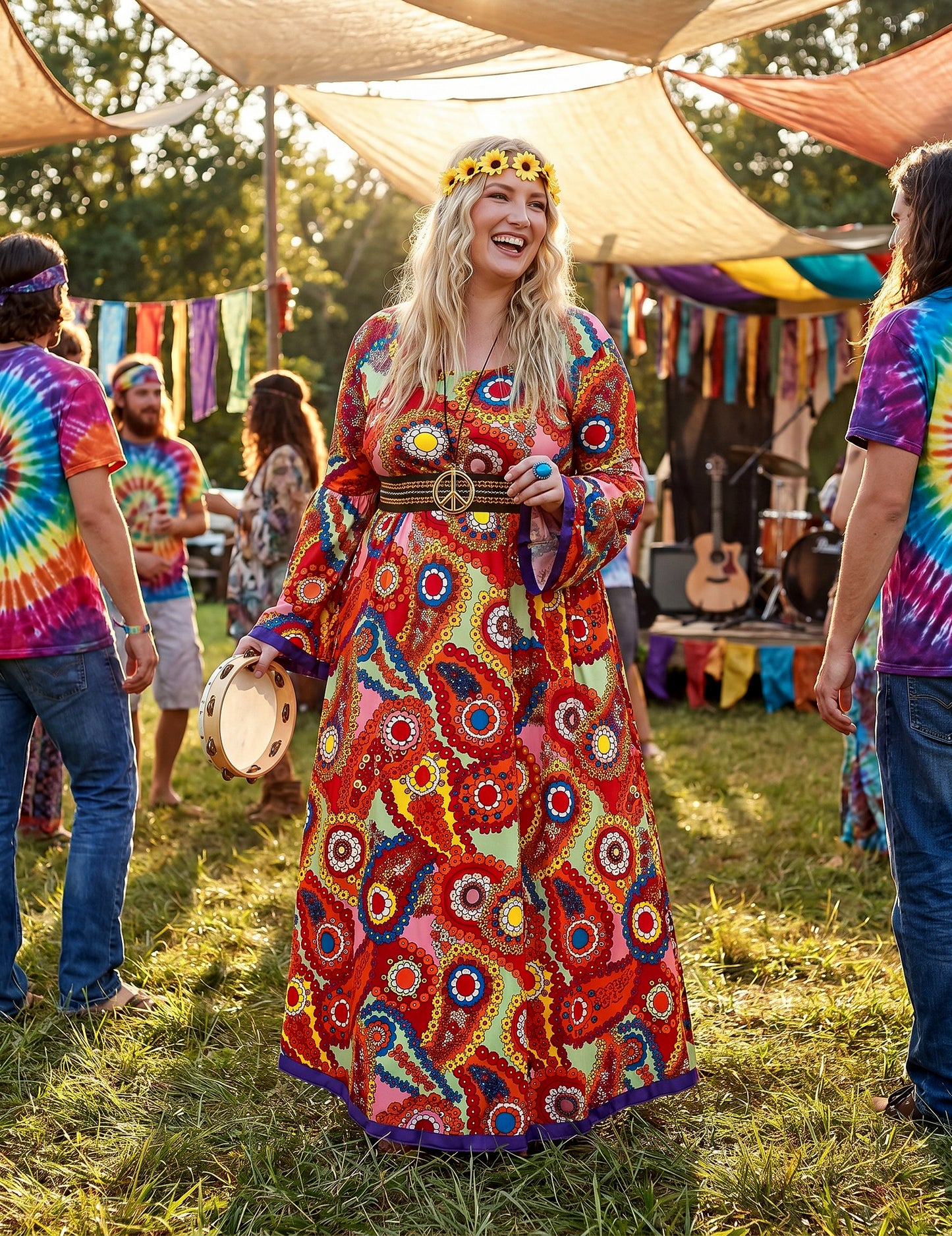 Hippie jurkkostuum in grote maat voor vrouwen