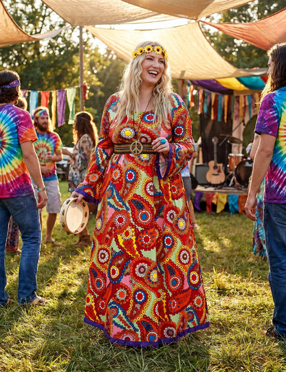 Hippie jurkkostuum in grote maat voor vrouwen