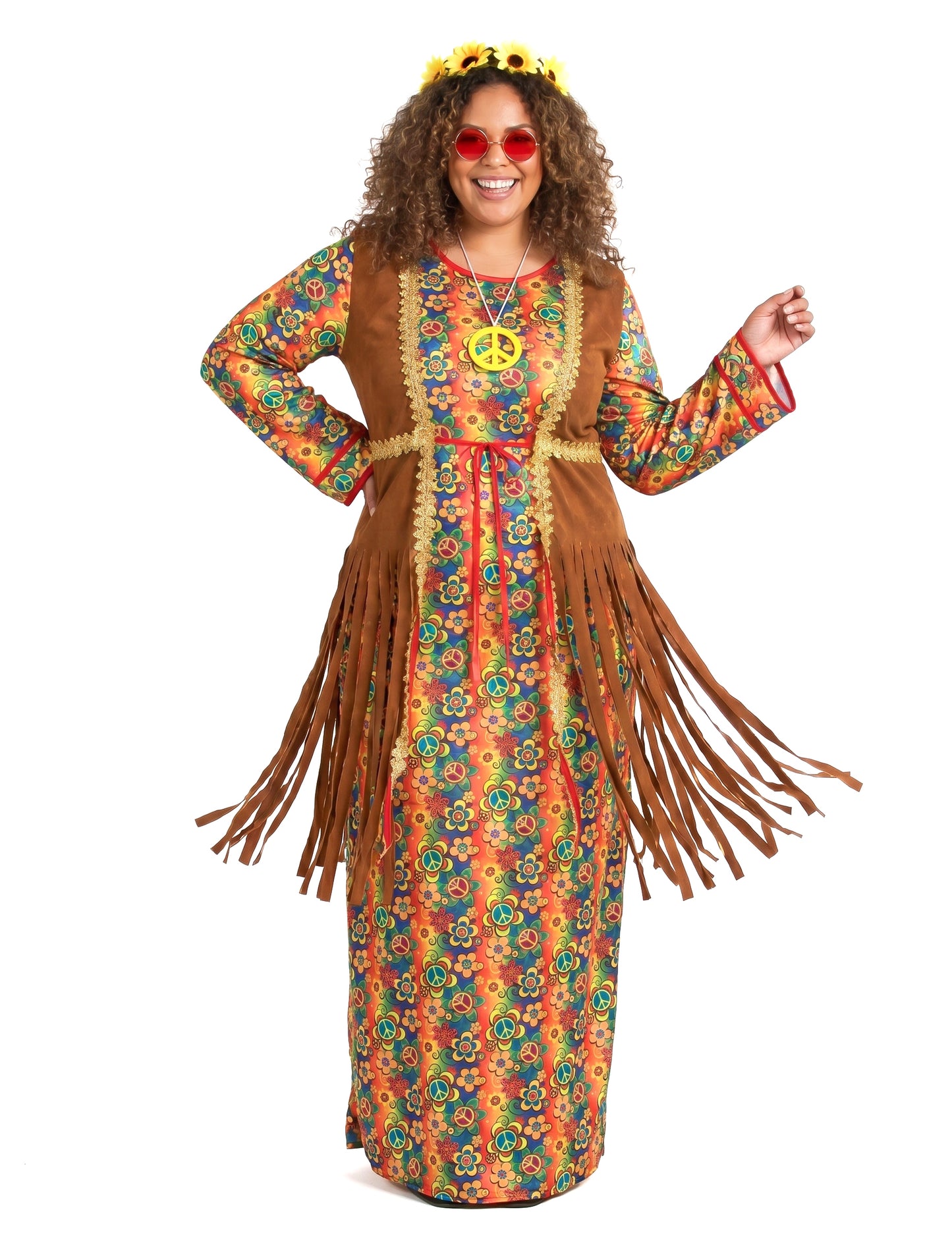 Lange hippiejurk met franjes voor dames grote maten