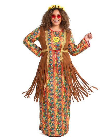 Lange hippiejurk met franjes voor dames grote maten