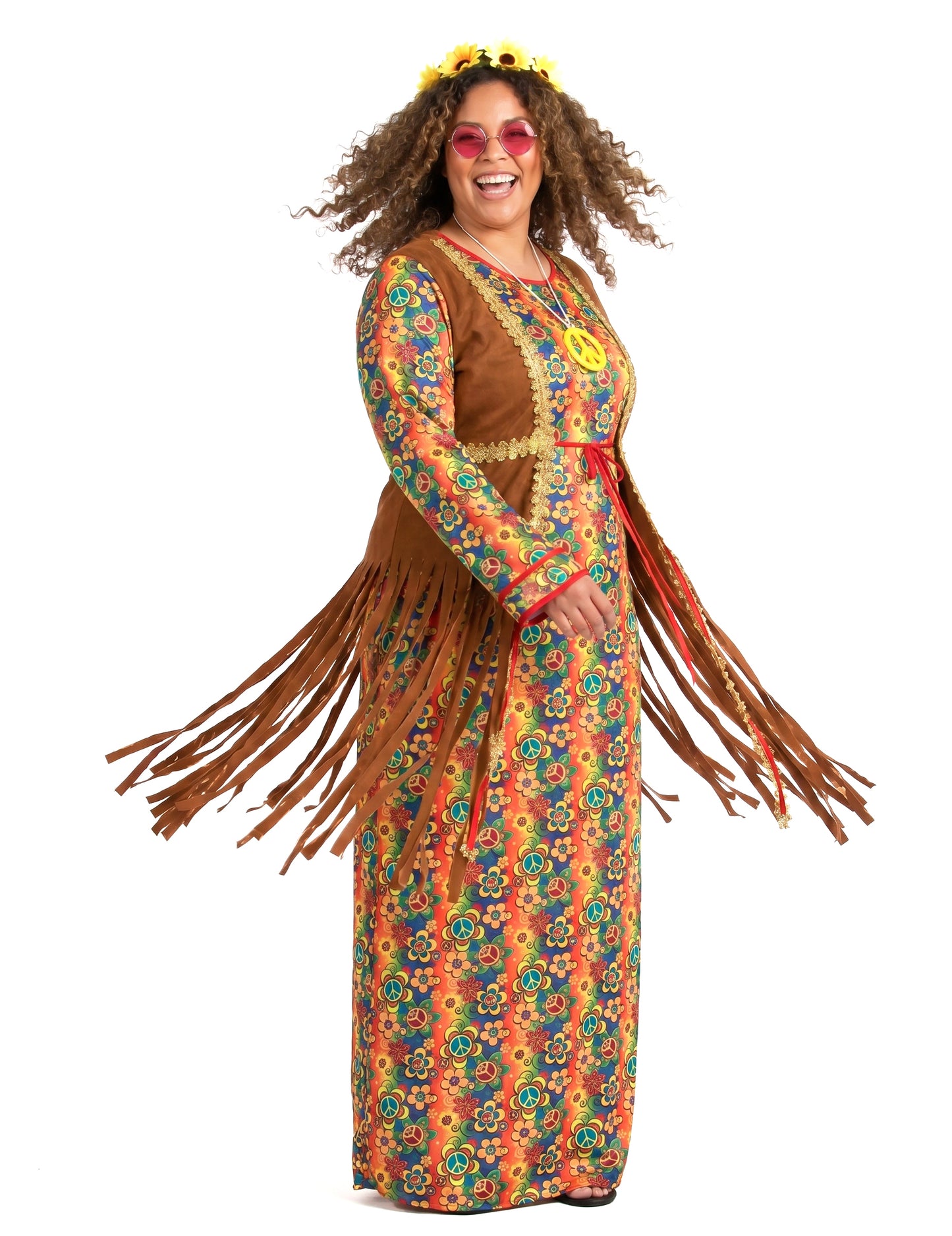 Lange hippiejurk met franjes voor dames grote maten