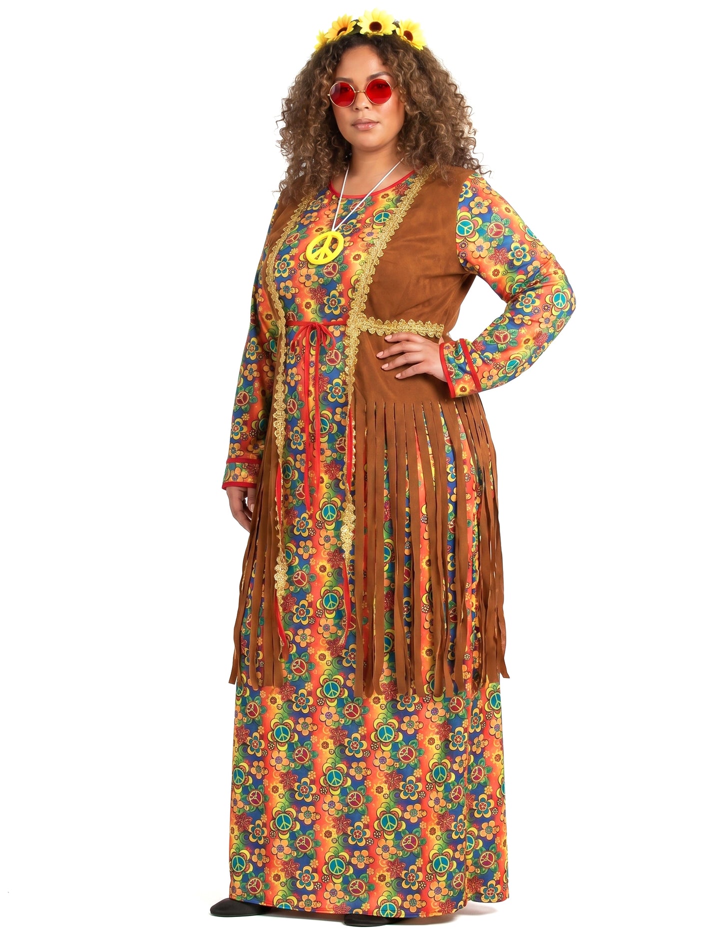 Lange hippiejurk met franjes voor dames grote maten